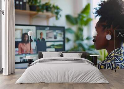 an African businesswoman hosting a webinar from a professional home office setup Wall mural