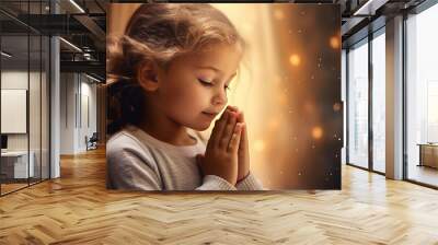 cute small girl praying in the church and Jesus giving blessing, cinematic effect, studios light. Generative AI Wall mural