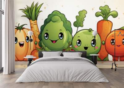 Happy healthy vegetables in a row Cartoon vegetable characters. Wall mural