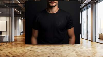 Man in black tshirt isolated on black background. AI Generated Wall mural