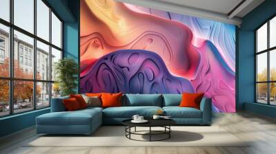 Modern art mural wallpaper background showcasing abstract shapes and textures in a gradient color palette, forming a harmonious and fluid composition. Wall mural