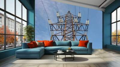 power line support with wires for electricity transmission, energy industry, energy saving Wall mural