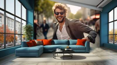 Young man dancing to his favorite song Wall mural