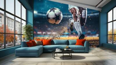 A football is played at speed by the player in the stadium Wall mural