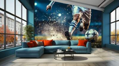 A football is played at speed by the player in the stadium Wall mural