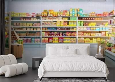 A grocery store with lots of goods on the shelves Wall mural