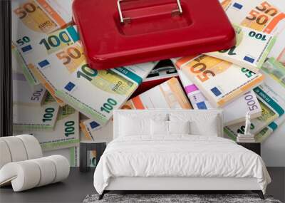 cash box with bundles of Euro banknotes Wall mural