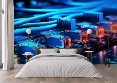 electronic connection with data transfer, network and communication Wall mural