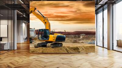 excavator is working on construction site Wall mural