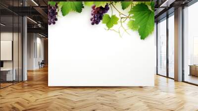 grapevine fruits and leaves as border on white background with copy space Wall mural