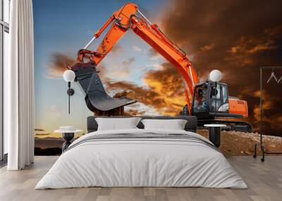 heavy excavator working on construction site Wall mural