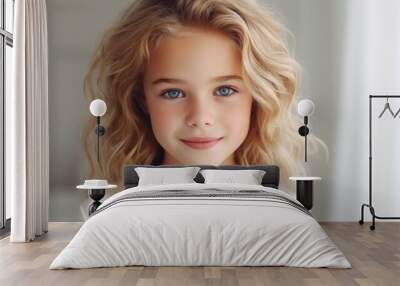 Portrait of cute and pretty young girl with blond hairs Wall mural