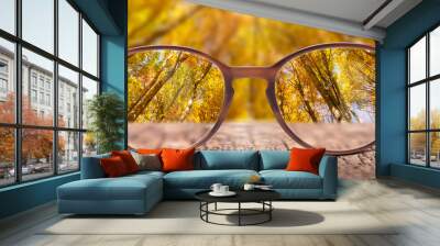 View through eyeglasses to nature Wall mural