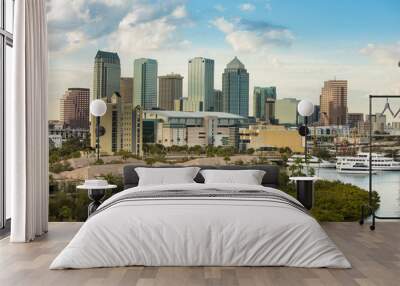 Low aerial view of downtown Tampa, Florida, expensive homes, and port Wall mural