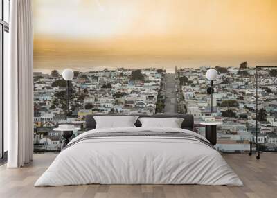 View of the sunset district of San Francisco as a rain storm moves in at sunset Wall mural