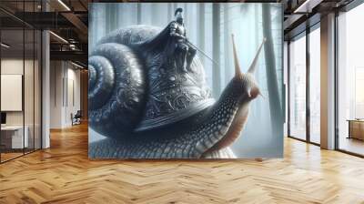 
surrealistic medieval knight riding on a giant snail 4 Wall mural