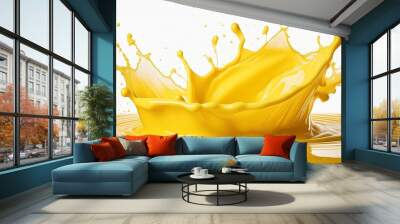 Illustration of yellow splash, white background Wall mural