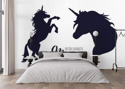 Magic Unicorn silhouette collection . Vector hand drawn Wall mural