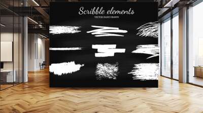 Set of vector scribble, smears elements for logo design. Paint, grunge brush strokes. Wall mural