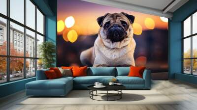 pug in the evening light Wall mural