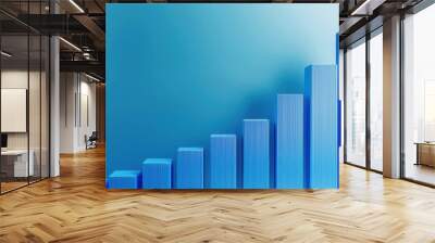 3D blue bar graph showing growth on a gradient background, symbolizing business success and financial progress. Wall mural