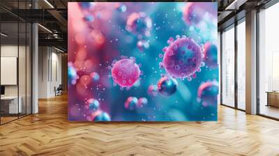 A close up of two pink and blue spheres with a blue background Wall mural