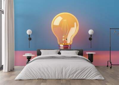 A glowing light bulb standing on a colorful surface with a vibrant gradient background. Concept of innovation and bright ideas. Wall mural