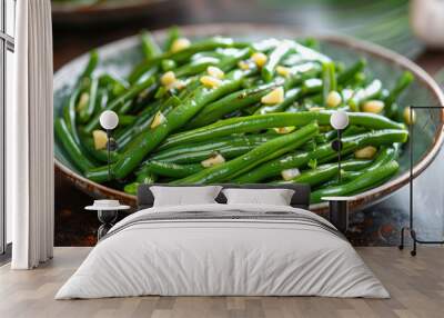 A plate of green beans with garlic and salt Wall mural