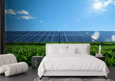 A solar panel farm with a bright sunny day Wall mural