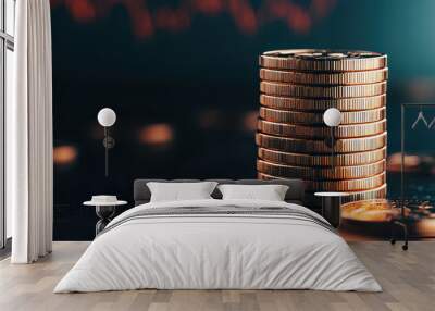 A stack of coins on a table Wall mural