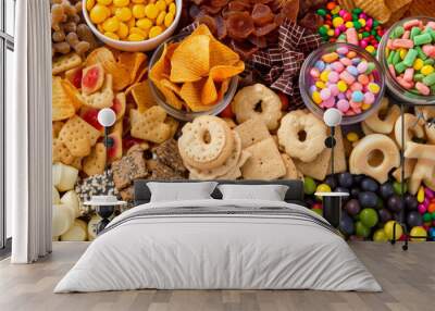 A table full of snacks and candy Wall mural