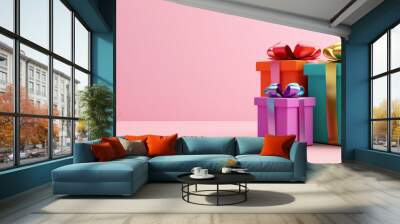 Diwali gift boxes, wrapped with ribbons, 3D illustration Wall mural