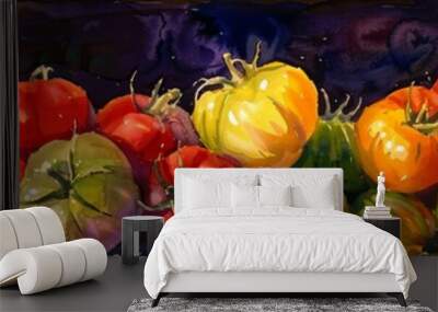 Heirloom tomatoes and bell peppers rainbow of garden freshness Wall mural