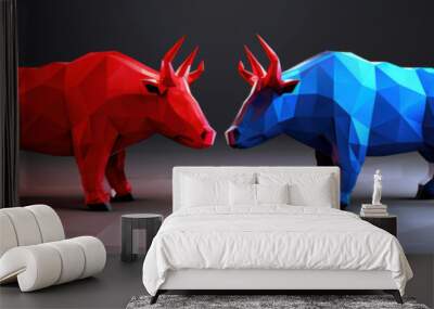 Two bulls are facing each other, one red and one blue Wall mural