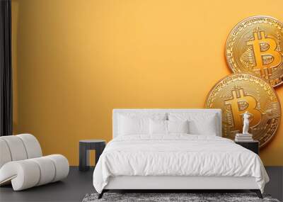 Two golden coins with the letter B on them sit on a yellow background Wall mural