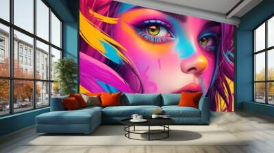 Beautiful woman illustration in graffiti style Wall mural