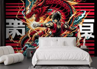 Colorful fighter characters illustration Wall mural