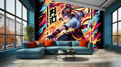 Colorful fighter characters illustration Wall mural