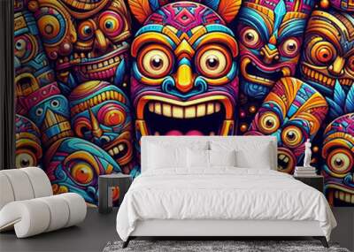 funny cartonized tiki mask pattern  Wall mural