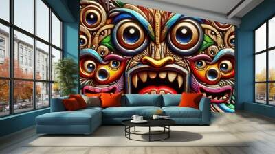 Funny cartonized tiki mask pattern
 Wall mural