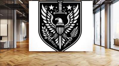 Vector illustration black and white state army coat of arms on white background Wall mural