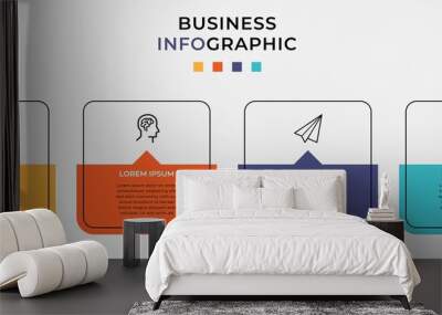 Business Infographic design template Vector with icons and 4 four options or steps. Can be used for process diagram, presentations, workflow layout, banner, flow chart, info graph Wall mural