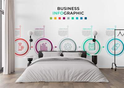 Business Infographic design template Vector with icons and 9 nine options or steps. Can be used for process diagram, presentations, workflow layout, banner, flow chart, info graph Wall mural