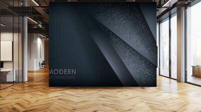 dark abstract background with black overlap layers. texture with silver glitters dots element decora Wall mural