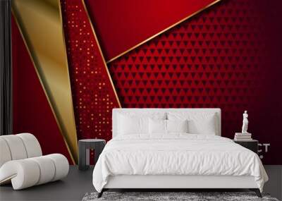 gold abstract red background banner with circle gold and golden gliters dots color creative digital light modern Wall mural