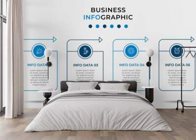 Minimal Business Infographics template. Timeline with 6 steps, options and marketing icons .Vector linear infographic with two circle conected elements. Can be use for presentation. Eps10 vector Wall mural