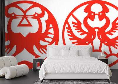 two phoenixes/birds - traditional paper cut Wall mural