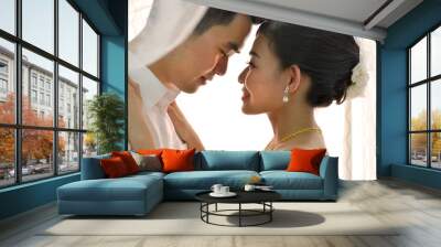 asian happy groom and bride Wall mural