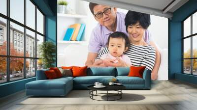 chinese grandparents with granddaugther with life style backgrou Wall mural