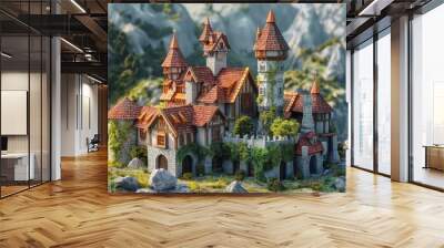 castle fortress in 3d style by generative ai Wall mural